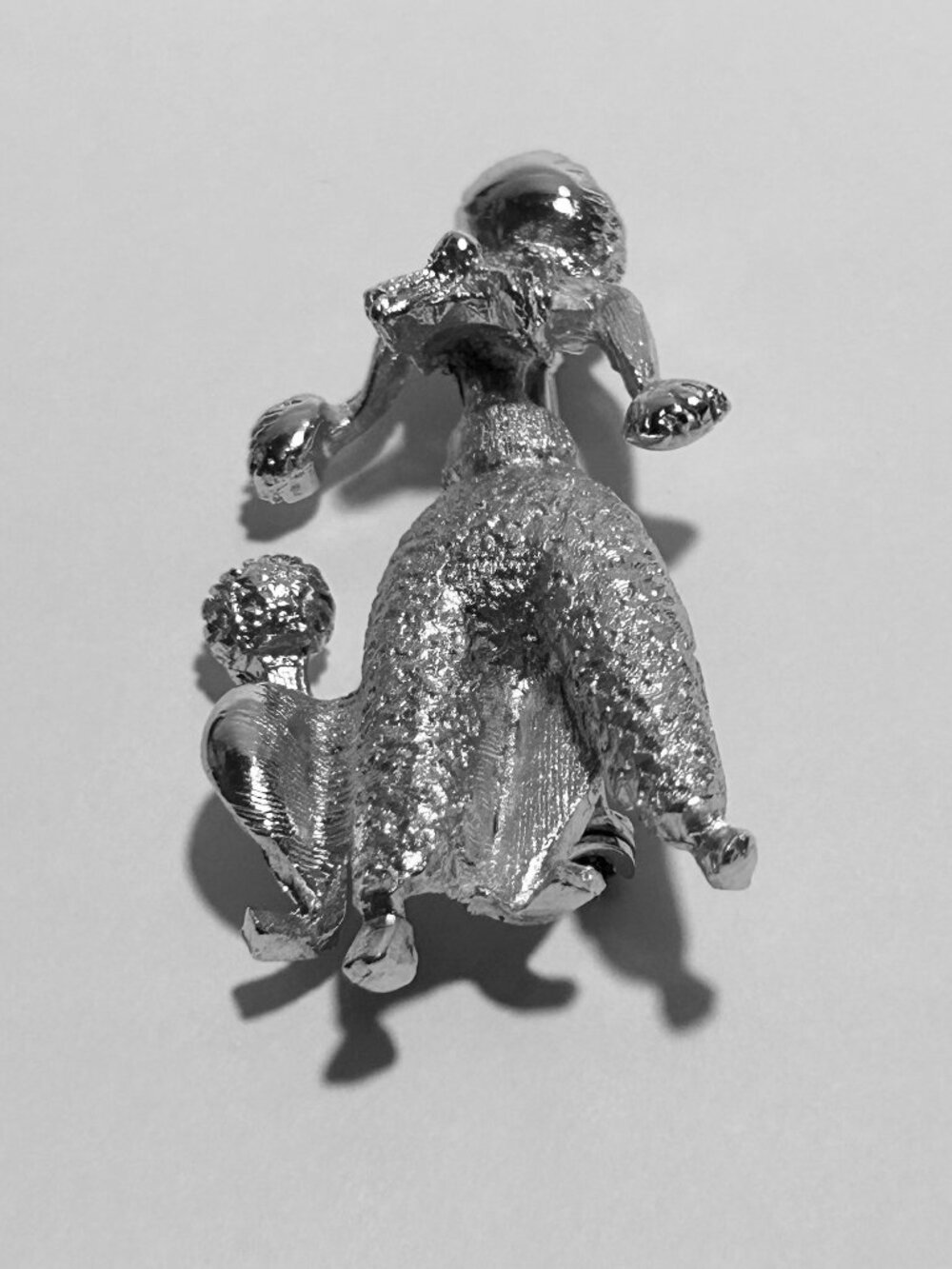 Poodle Pin Vintage Signed “Pell” W/Red Rhinestone Eyes Silv. Tone